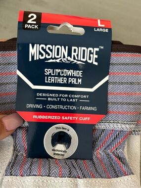 Mission Ridge Split Cowhide Leather Palm Work Gloves - Blue/Gray/Red